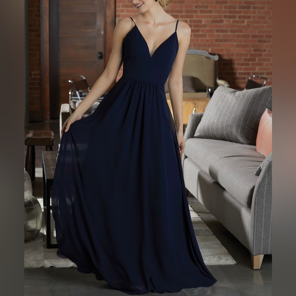 Morilee Chiffon Bridesmaid Dress Deep V-Neckline STYLE #21597 size 2 Champagne